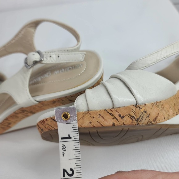 Andrew Geller Wedge Sandals 9M Cork Leather Strappy Feng Ivory Cream - Picture 10 of 13